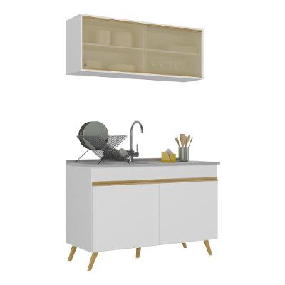 Armário De Cozinha Compacta 120cm Veneza Multimóveis V2140 Branco/dourado Branco/dourado