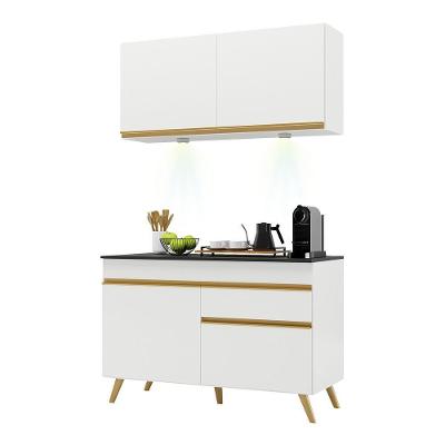 Armário De Cozinha Compacta 120cm Com Leds Veneza Up Multimóveis V2012 Branco/dourado Branco/dourado