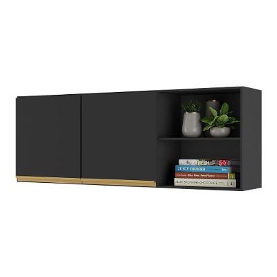 Armário De Cozinha Aéreo 150cm 2 Portas Veneza Multimóveis V3741 Preto/dourado Preto/dourado