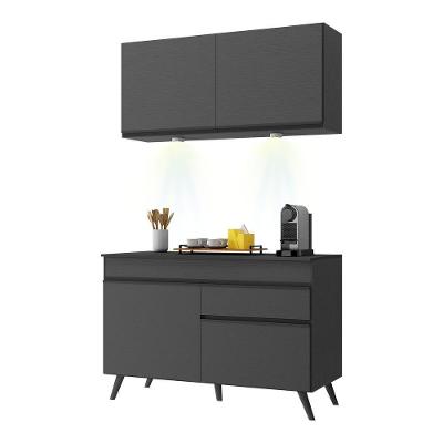 Armário De Cozinha Compacta 120cm Com Leds Veneza Up Multimóveis V2012 Preto Preto