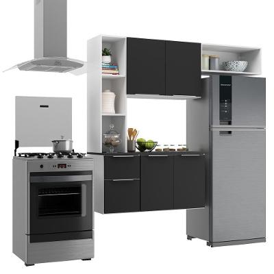 Armário De Cozinha Compacta Com Balcão Sofia Multimóveis V2004 Branco/Preto Branco/Preto