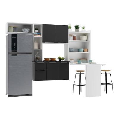 Armário De Cozinha Compacta Com Mesa Dobrável Sofia Multimóveis V2010 Branco/Preto Branco/Preto