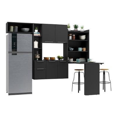 Armário De Cozinha Compacta Com Mesa Dobrável Sofia Multimóveis V2010 Preto Preto