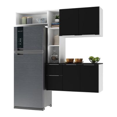 Armário De Cozinha Compacta Com Balcão Sofia Multimóveis V2005 Branco/Preto Branco/Preto