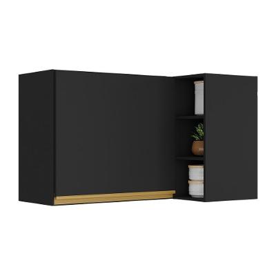 Armário De Cozinha Aéreo De Canto Veneza Multimóveis V3742 Preto/dourado Preto/dourado