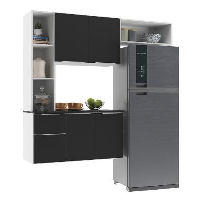 Armário De Cozinha Compacta Com Balcão Sofia Multimóveis V2003 Branco/Preto Branco/Preto