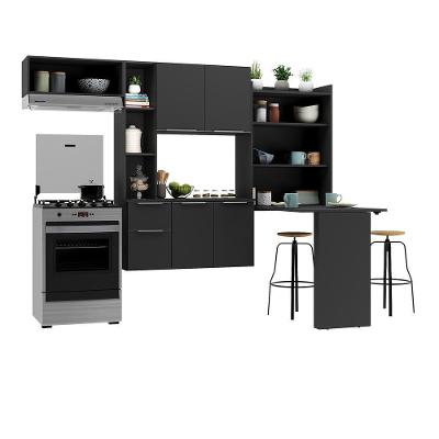 Armário De Cozinha Compacta Com Mesa Dobrável Sofia Multimóveis V2009 Preto Preto