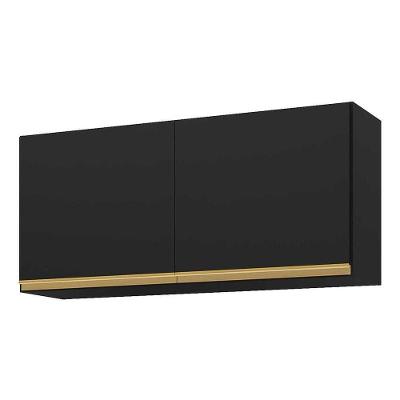 Armário De Cozinha Aéreo 120cm 2 Portas Veneza Multimóveis V3682 Preto/dourado Preto/dourado