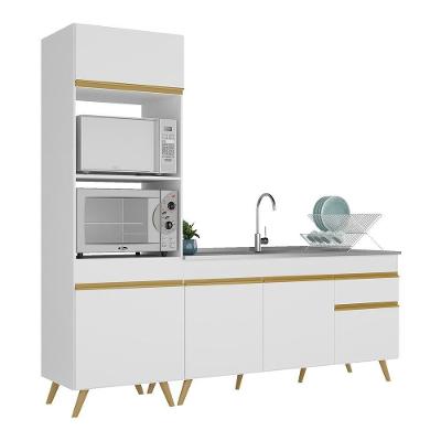 Armário De Cozinha Compacta 212cm Veneza Multimóveis V2078 Branco/dourado Branco/dourado