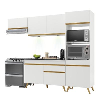Armário De Cozinha Compacta 252cm Com Leds Veneza Up Multimóveis V2015 Branco/dourado Branco/dourado