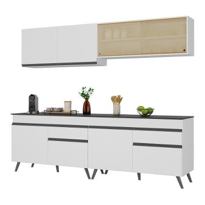 Armário De Cozinha Compacta 240cm Veneza Multimóveis V3696 Branco/preto Branco/preto