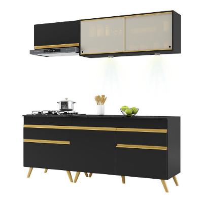 Armário De Cozinha Compacta 190cm Com Leds Veneza Up Multimóveis V2031 Preto/dourado Preto/dourado