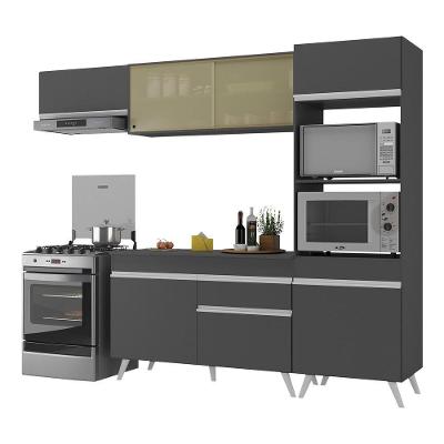 Armário De Cozinha Compacta 252cm Veneza Multimóveis V3691 Preto/branco Preto/branco