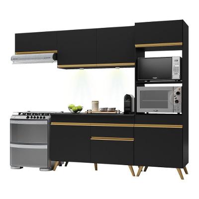 Armário De Cozinha Compacta 252cm Com Leds Veneza Up Multimóveis V2015 Preto/dourado Preto/dourado