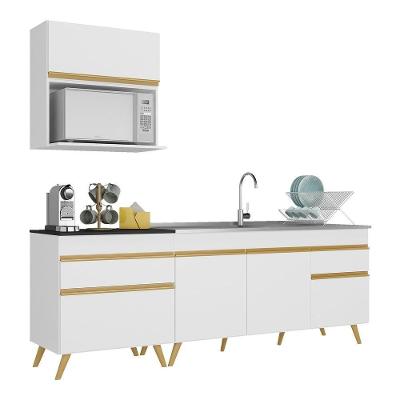 Armário De Cozinha Compacta 220cm Veneza Multimóveis V2075 Branco/dourado Branco/dourado