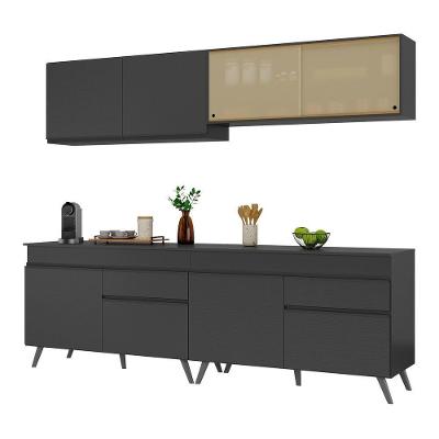 Armário De Cozinha Compacta 240cm Veneza Multimóveis V3696 Preto Preto