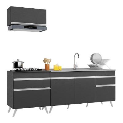 Armário De Cozinha Compacta 220cm Veneza Multimóveis V2074 Preto/branco Preto/branco