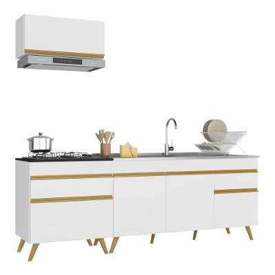 Armário De Cozinha Compacta 220cm Veneza Multimóveis V2074 Branco/dourado Branco/dourado