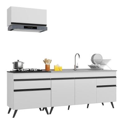 Armário De Cozinha Compacta 220cm Veneza Multimóveis V2074 Branco/preto Branco/preto
