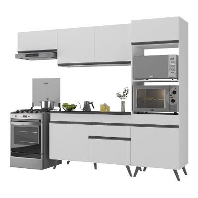 Armário De Cozinha Compacta 252cm Veneza Multimóveis V3690 Branco/preto Branco/preto