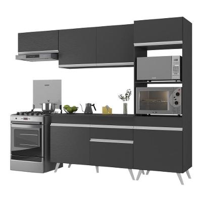 Armário De Cozinha Compacta 252cm Veneza Multimóveis V3690 Preto/branco Preto/branco