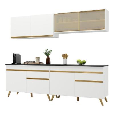 Armário De Cozinha Compacta 240cm Veneza Multimóveis V3696 Branco/dourado Branco/dourado