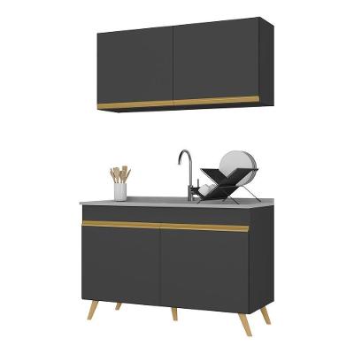 Armário De Cozinha Compacta 120cm Veneza Multimóveis V3748 Preto/dourado Preto/dourado