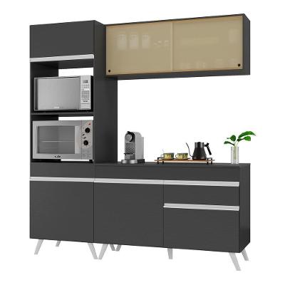 Armário De Cozinha Compacta 182cm Veneza Multimóveis V3695 Preto/branco Preto/branco