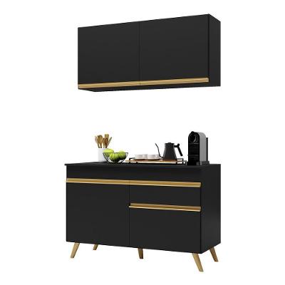 Armário De Cozinha Compacta 120cm Veneza Multimóveis V3687 Preto/dourado Preto/dourado