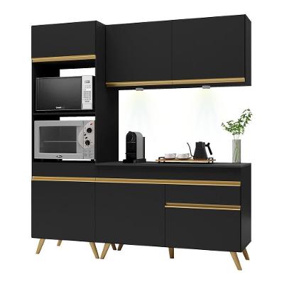 Armário De Cozinha Compacta 182cm Com Leds Veneza Up Multimóveis V2019 Preto/dourado Preto/dourado
