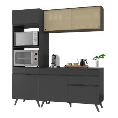 Armário De Cozinha Compacta 182cm Veneza Multimóveis V3695 Preto Preto
