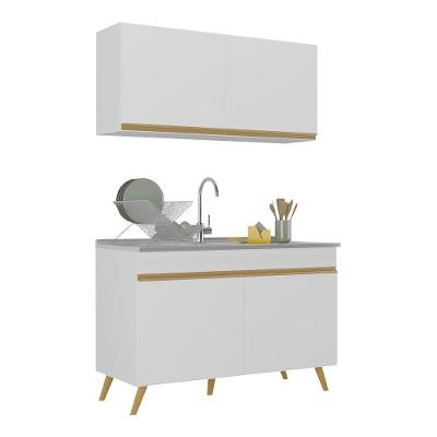 Armário De Cozinha Compacta 120cm Veneza Multimóveis V2141 Branco/dourado Branco/dourado