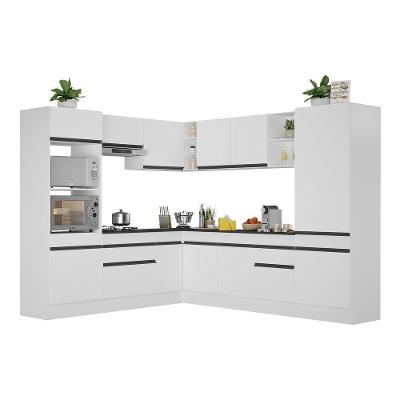 Armário De Cozinha Completa De Canto Com Rodapé Veneza Multimóveis V2081 Branco/preto Branco/preto