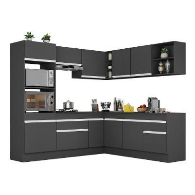 Armário De Cozinha Completa De Canto Com Rodapé Veneza Multimóveis V2080 Preto/branco Preto/branco