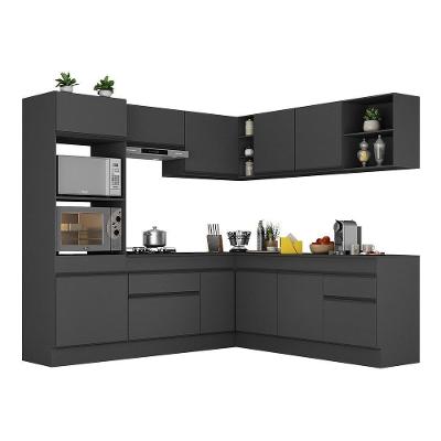 Armário De Cozinha Completa De Canto Com Rodapé Veneza Multimóveis V2080 Preto Preto