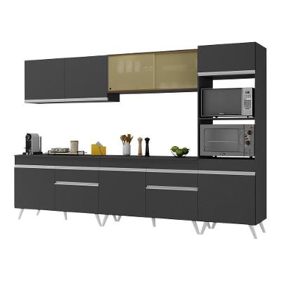 Armário De Cozinha Completa 302cm Veneza Multimóveis V3689 Preto/branco Preto/branco