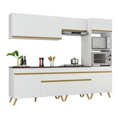 Armário De Cozinha Completa 252cm Veneza Multimóveis V3713 Branco/dourado Branco/dourado
