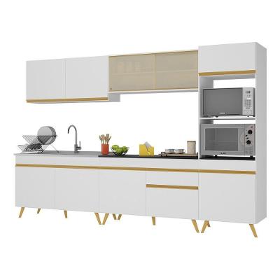 Armário De Cozinha Completa 302cm Veneza Multimóveis V3750 Branco/dourado Branco/dourado