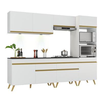 Armário De Cozinha Completa 252cm Com Leds Veneza Up Multimóveis V2035 Branco/dourado Branco/dourado