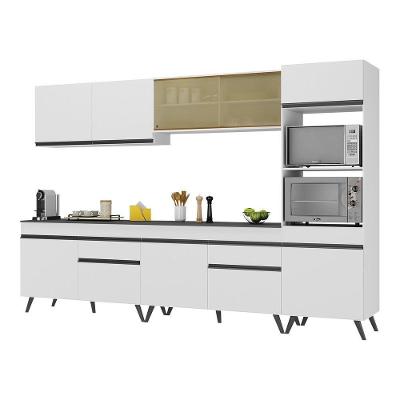 Armário De Cozinha Completa 302cm Veneza Multimóveis V3689 Branco/preto Branco/preto