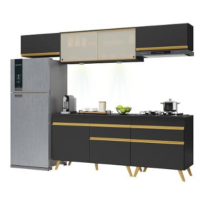 Armário De Cozinha Completa 260cm Com Leds Veneza Up Multimóveis V2033 Preto/dourado Preto/dourado