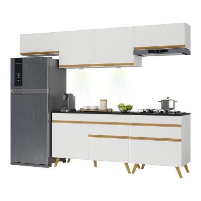 Armário De Cozinha Completa 260cm Com Leds Veneza Up Multimóveis V2032 Branco/dourado Branco/dourado