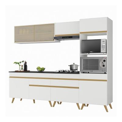 Armário De Cozinha Completa 252cm Veneza Multimóveis V3715 Branco/dourado Branco/dourado