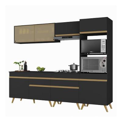 Armário De Cozinha Completa 252cm Veneza Multimóveis V3715 Preto/dourado Preto/dourado