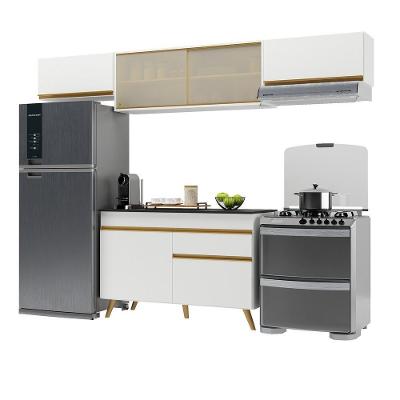 Armário De Cozinha Compacta 260cm Veneza Multimóveis V3698 Branco/dourado Branco/dourado