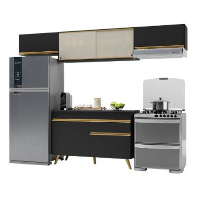 Armário De Cozinha Compacta 260cm Veneza Multimóveis V3698 Preto/dourado Preto/dourado