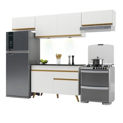 Armário De Cozinha Compacta 260cm Com Leds Veneza Up Multimóveis V2022 Branco/dourado Branco/dourado