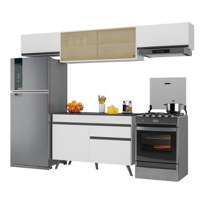 Armário De Cozinha Compacta 260cm Veneza Multimóveis V3698 Branco/preto Branco/preto