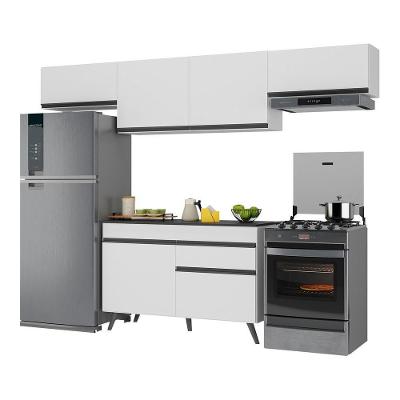 Armário De Cozinha Compacta 260cm Veneza Multimóveis V3697 Branco/preto Branco/preto