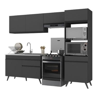 Armário De Cozinha Compacta 252cm Veneza Multimóveis V3693 Preto Preto
